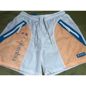 Columbia Mens Swim Trunks White Blue Orange Colorblock Mesh Shorts AM0370 Size M